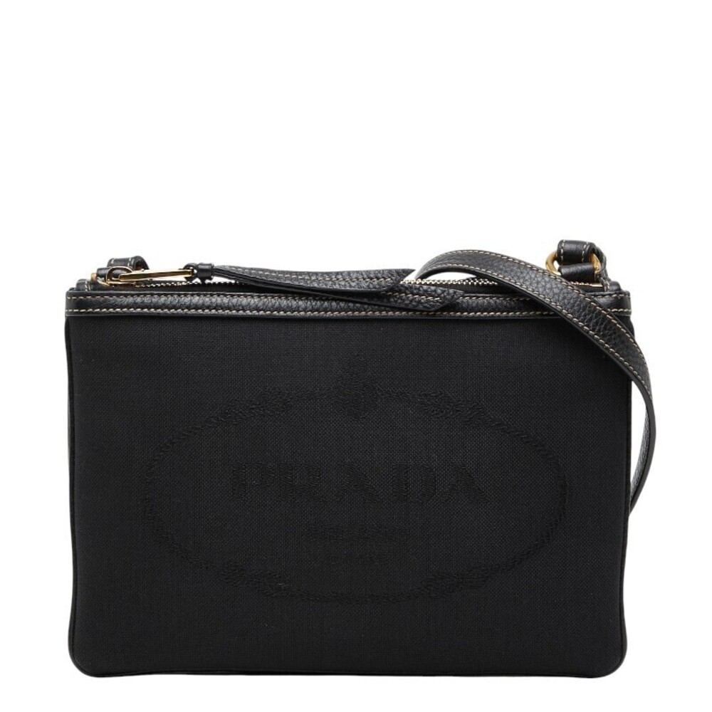 Prada Jacquard Crossbody Bag Black Canvas